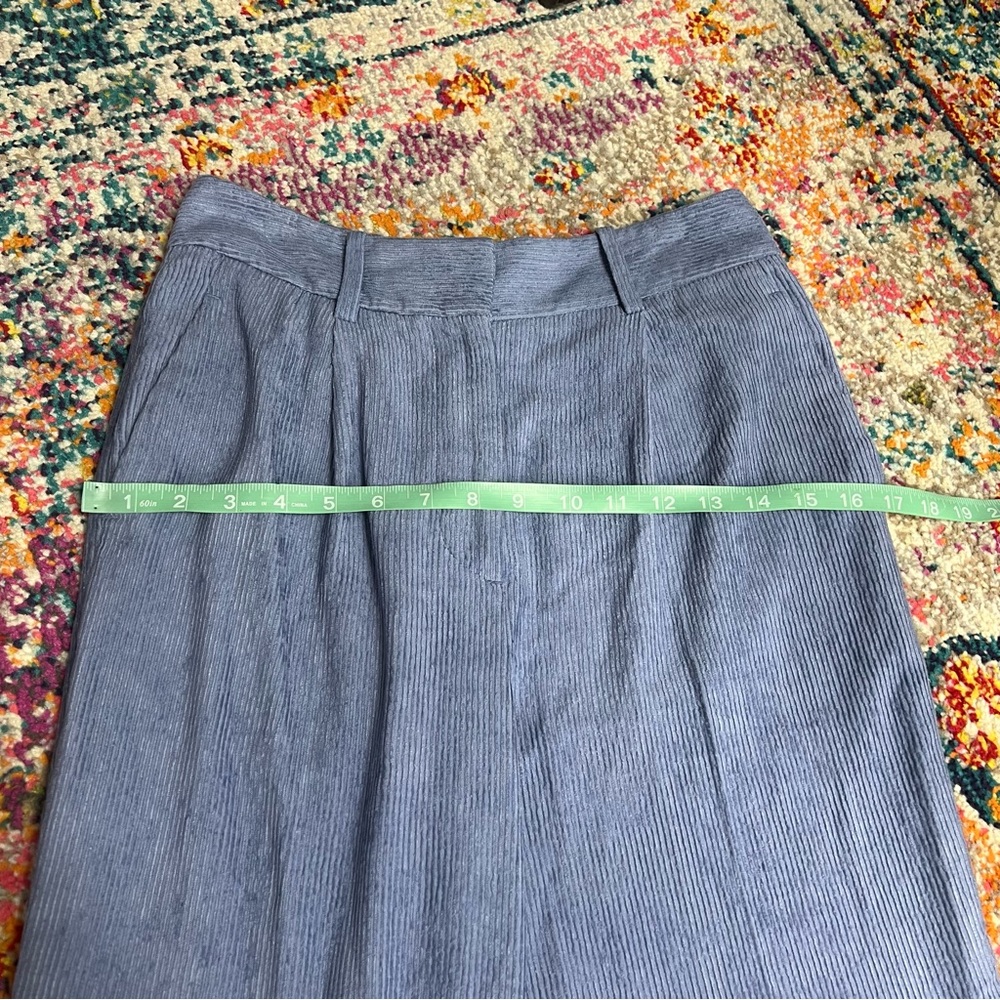 Reiss Thea Tapered Pleated Corduroy Blue Trousers Straight Leg Pants - Picture 14 of 14